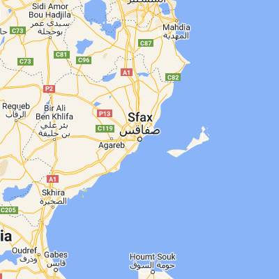 Map showing location of Sfax (34.740560, 10.760280)