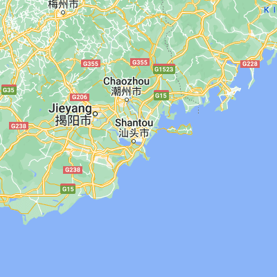 Map showing location of Shantou (23.368140, 116.714790)