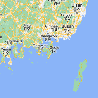 Map showing location of Sinhyeon (34.882500, 128.626670)