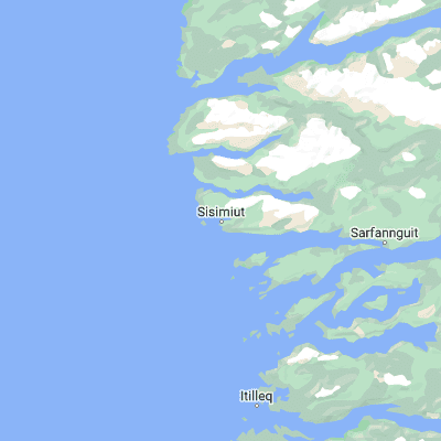 Map showing location of Sisimiut (66.939460, -53.673500)