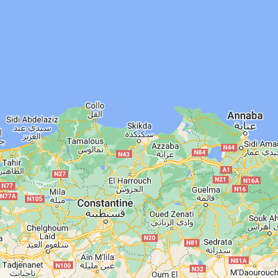 Map showing location of Skikda (36.876170, 6.909210)