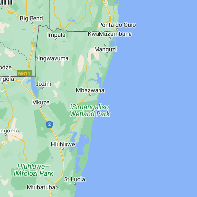 Map showing location of Sodwana Bay (-27.533333, 32.683333)