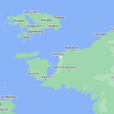 Map showing location of Sorong (-0.883330, 131.250000)