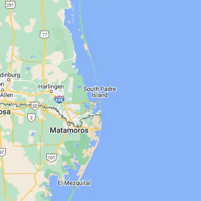 Map showing location of South Padre Island (26.103690, -97.164690)