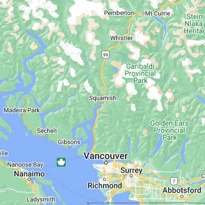 Map showing location of Squamish (49.699250, -123.156310)