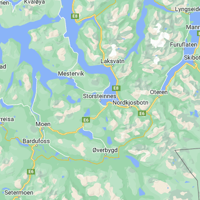 Map showing location of Storsteinnes (69.240810, 19.234370)