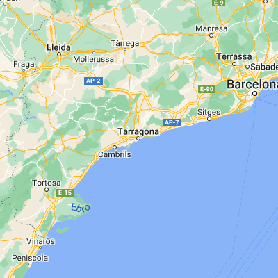 Map showing location of Tarragona (41.116670, 1.250000)