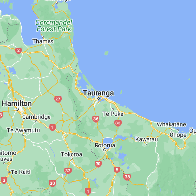 Map showing location of Tauranga (-37.686110, 176.166670)