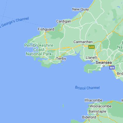 Map showing location of Tenby (51.672680, -4.702630)