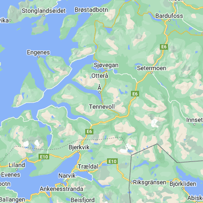 Map showing location of Tennevoll (68.747100, 17.806210)