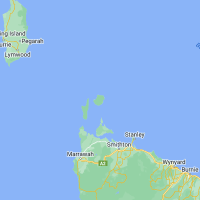 Map showing location of Three Hummock Island (-40.440000, 144.910000)