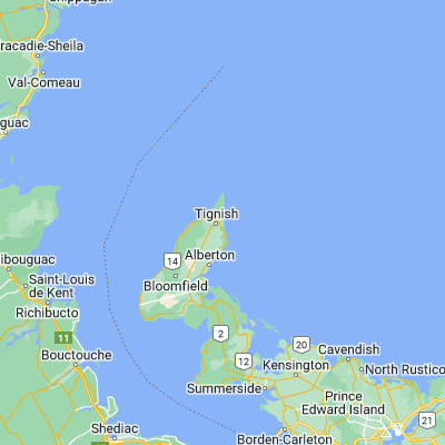 Map showing location of Tignish Shore (46.950140, -63.998720)