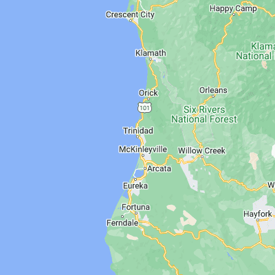Map showing location of Trinidad Bay (41.054290, -124.140900)