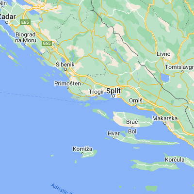Map showing location of Trogir (43.512500, 16.251670)