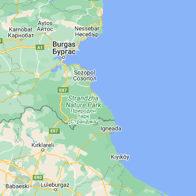Map showing location of Tsarevo (42.166670, 27.850000)
