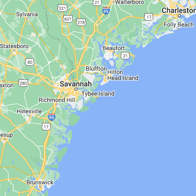 Map showing location of Tybee Island (32.000220, -80.845670)