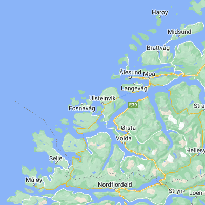 Map showing location of Ulsteinvik (62.343170, 5.848690)