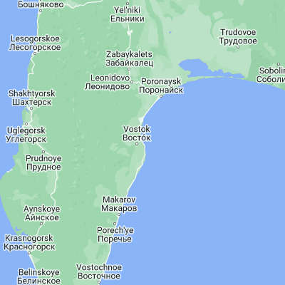Map showing location of Vakhrushev (48.990350, 142.953030)