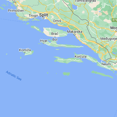 Map showing location of Vela Luka (42.963330, 16.722500)