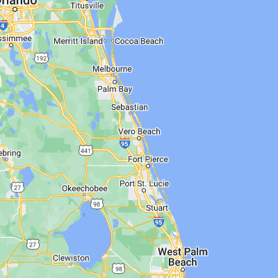 Map showing location of Vero Beach (27.638640, -80.397270)