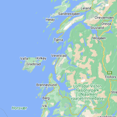 Map showing location of Vevelstad (65.697800, 12.437060)