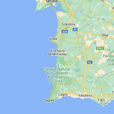 Map showing location of Vila Nova de Milfontes (37.723770, -8.782780)