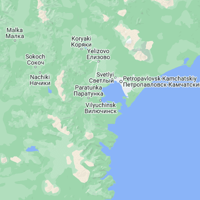 Map showing location of Vilyuchinsk (52.931100, 158.404690)