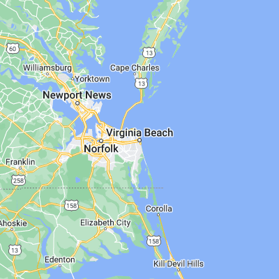 Map showing location of Virginia Beach (36.852930, -75.977980)