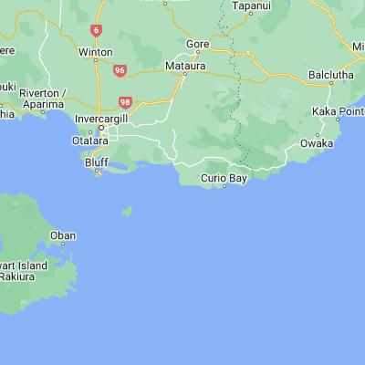 Map showing location of Waipapa Point (-46.650000, 168.850000)