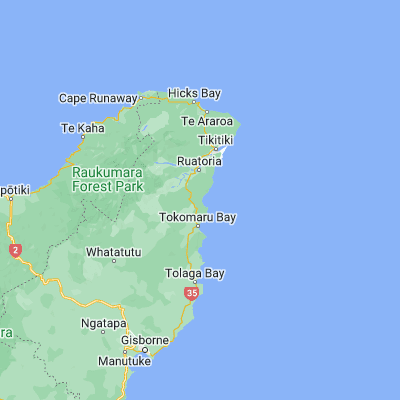 Map showing location of Waipiro (-38.016670, 178.333330)