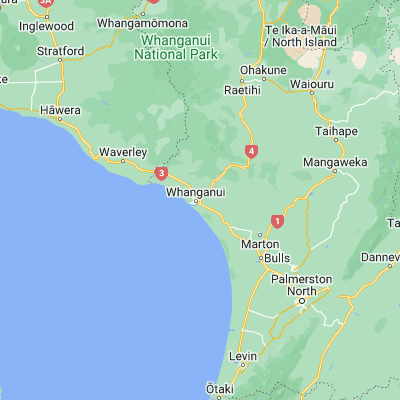 Map showing location of Wanganui (-39.933330, 175.050000)