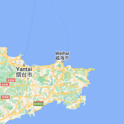 Map showing location of Weihai (37.501670, 122.113610)