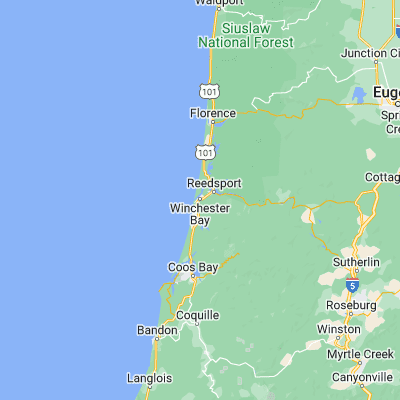 Map showing location of Winchester Bay (43.677060, -124.174840)