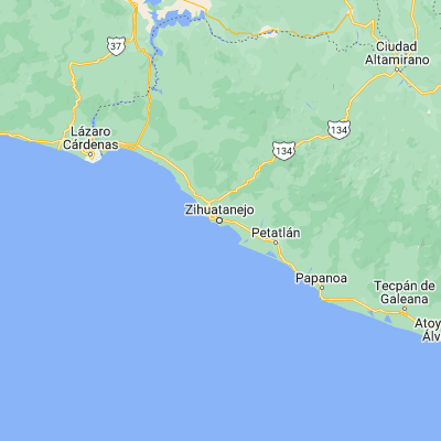 Map showing location of Zihuatanejo (17.643440, -101.552120)